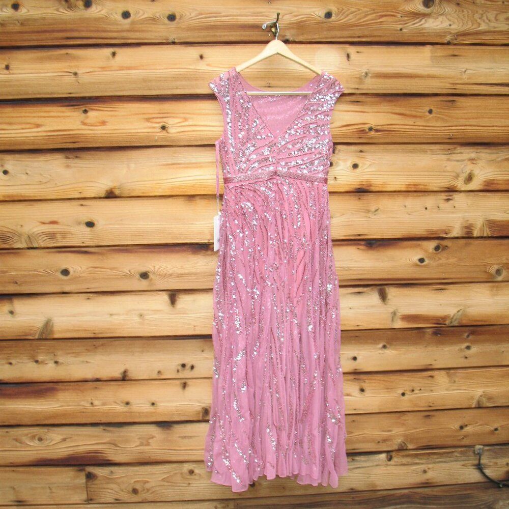 NWT Mac Duggal 5445 Pink Cap Sleeve Embellished Evening Gown - Picture 9 of 12